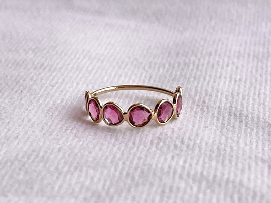 Pink Tourmaline Gemstone Bezel Set 18K Solid Gold 7 US Ring