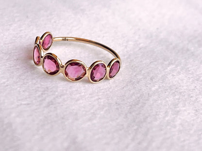 Pink Tourmaline Gemstone Bezel Set 18K Solid Gold 7 US Ring