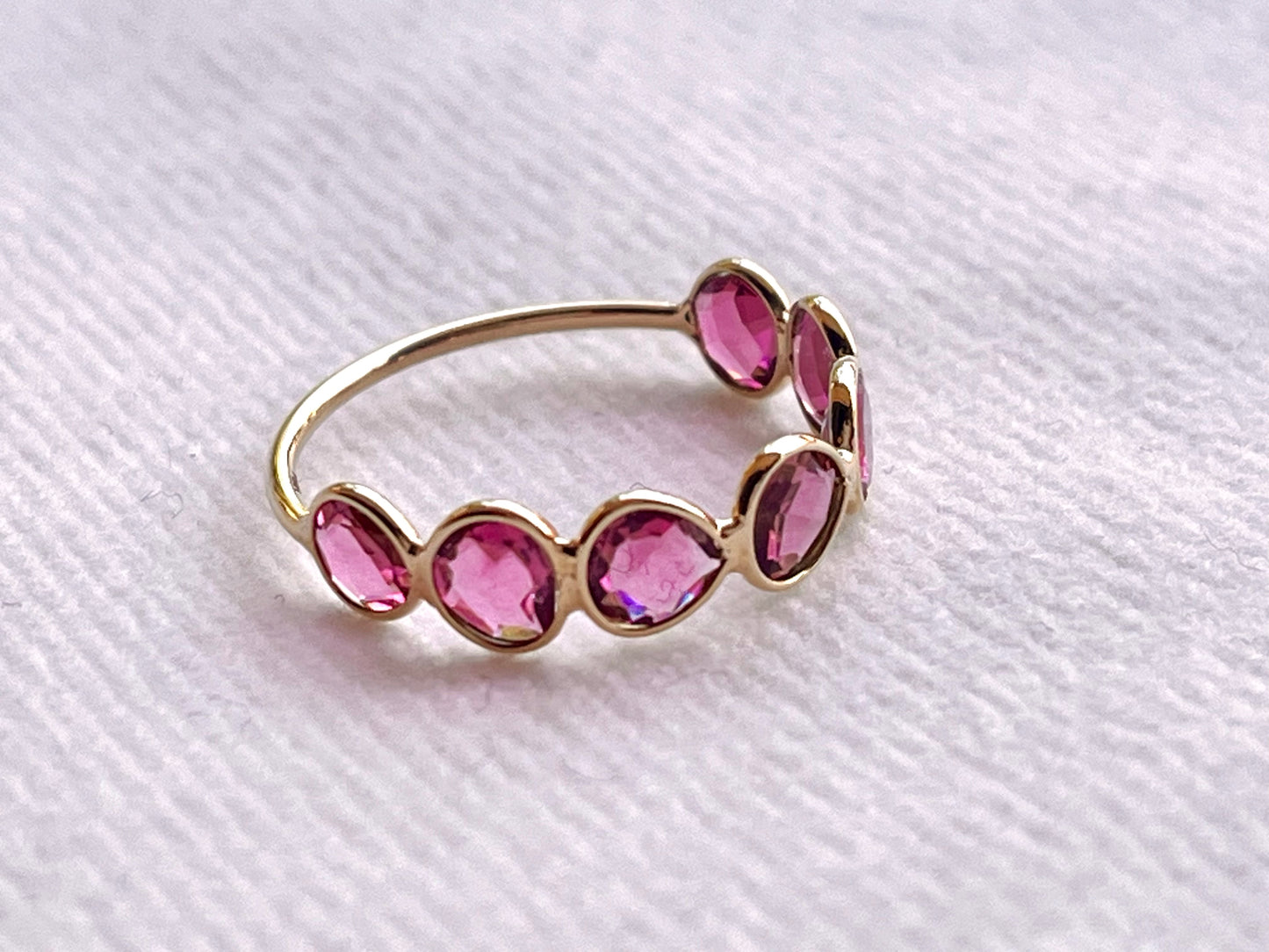 Pink Tourmaline Gemstone Bezel Set 18K Solid Gold 7 US Ring