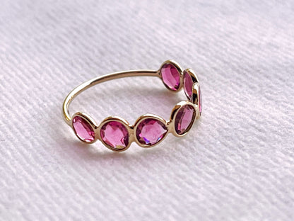 Pink Tourmaline Gemstone Bezel Set 18K Solid Gold 7 US Ring
