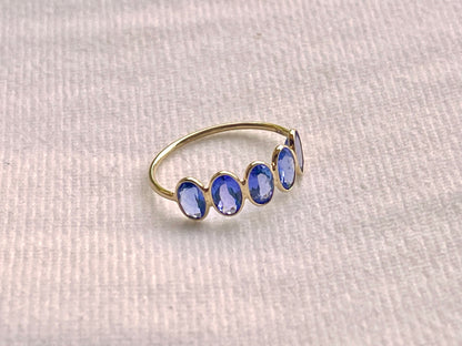 Natural Tanzanite Gemstone Bezel Set 18K Solid Gold 6 1/2 US Ring