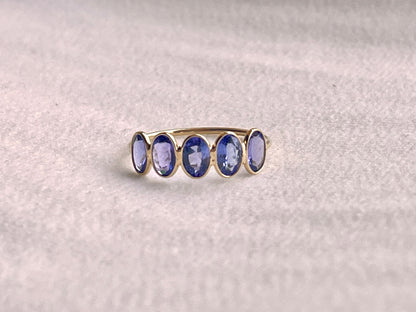 Natural Tanzanite Gemstone Bezel Set 18K Solid Gold 6 1/2 US Ring