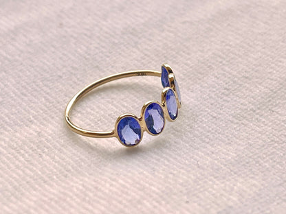 Natural Tanzanite Gemstone Bezel Set 18K Solid Gold 6 1/2 US Ring