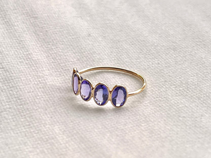 Natural Tanzanite Gemstone Bezel Set 18K Solid Gold 6 1/2 US Ring