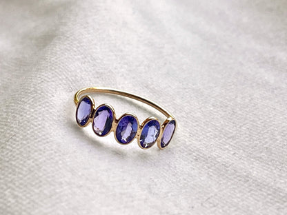 Natural Tanzanite Gemstone Bezel Set 18K Solid Gold 6 1/2 US Ring