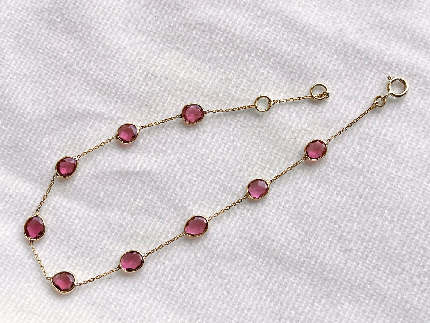 Pink Tourmaline Bezel Set 18K Solid Gold Bracelet