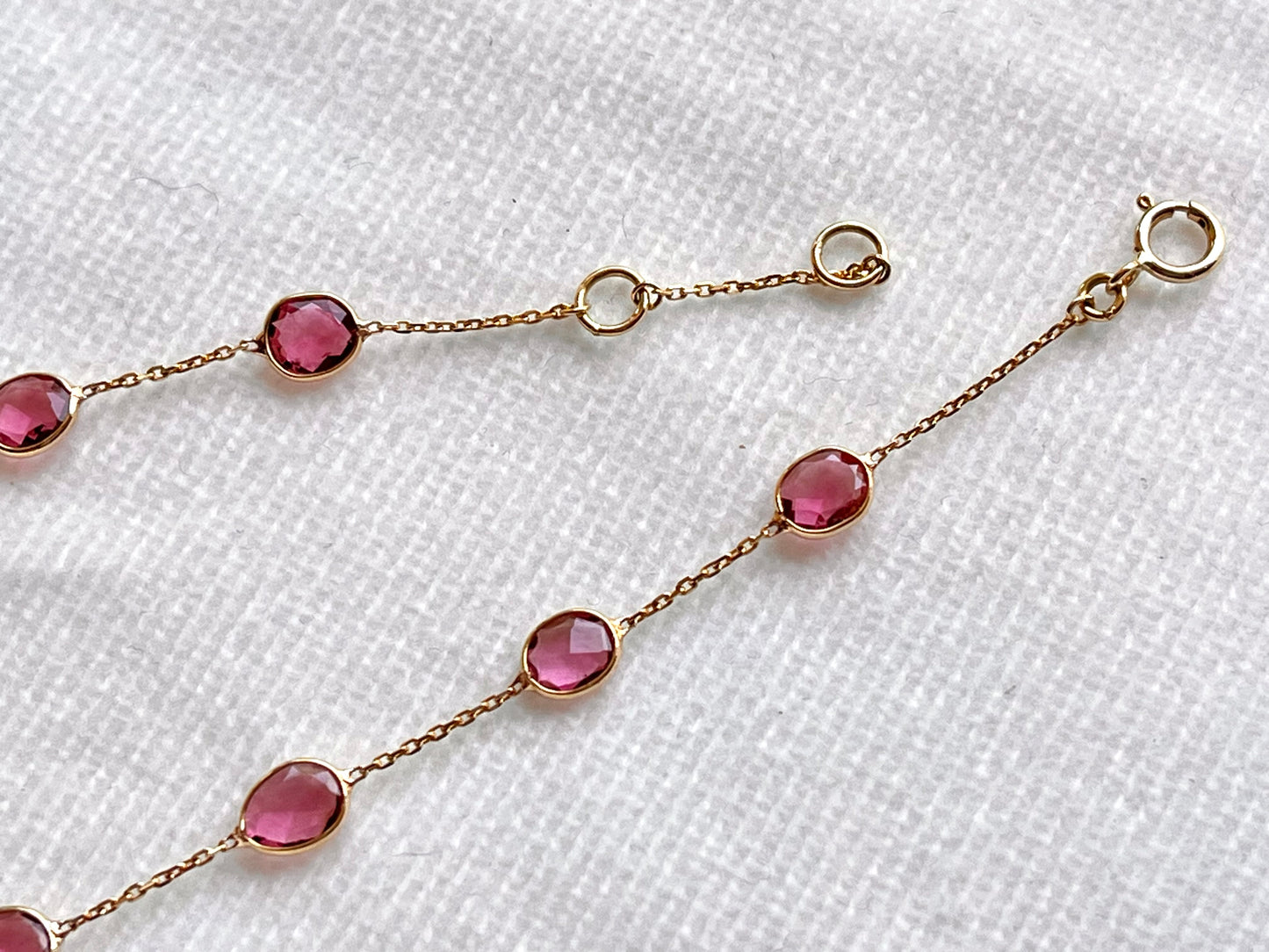 Pink Tourmaline Bezel Set 18K Solid Gold Bracelet