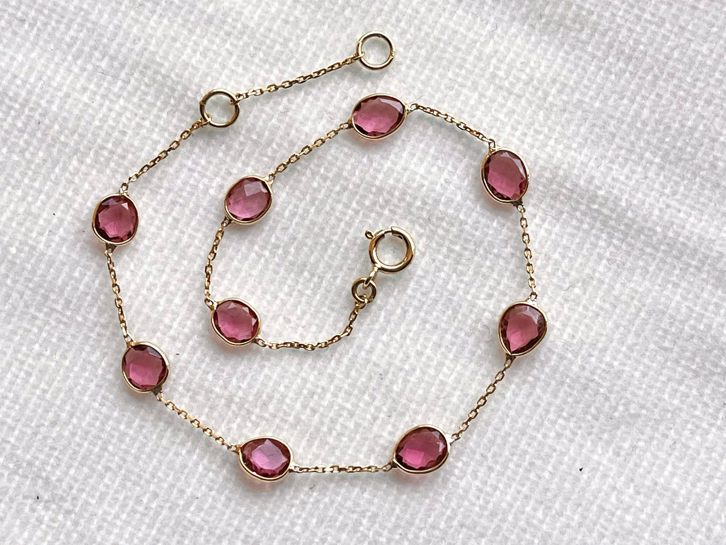 Pink Tourmaline Bezel Set 18K Solid Gold Bracelet