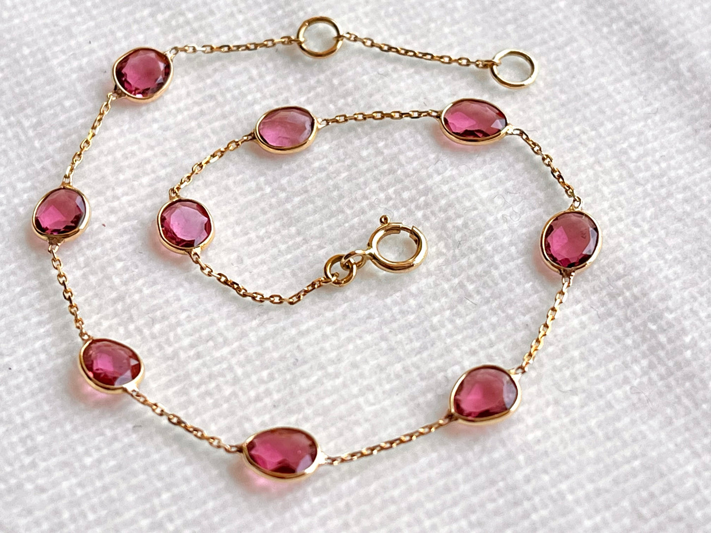 Pink Tourmaline Bezel Set 18K Solid Gold Bracelet