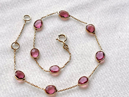 Pink Tourmaline Bezel Set 18K Solid Gold Bracelet