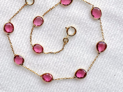 Pink Tourmaline Bezel Set 18K Solid Gold Bracelet