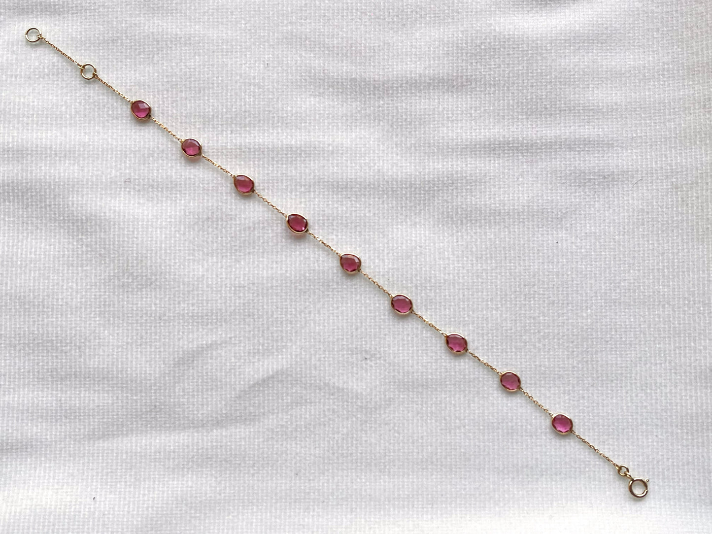Pink Tourmaline Bezel Set 18K Solid Gold Bracelet