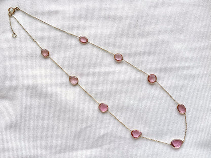 Pink Tourmaline Bezel set 18K Solid Gold Necklace