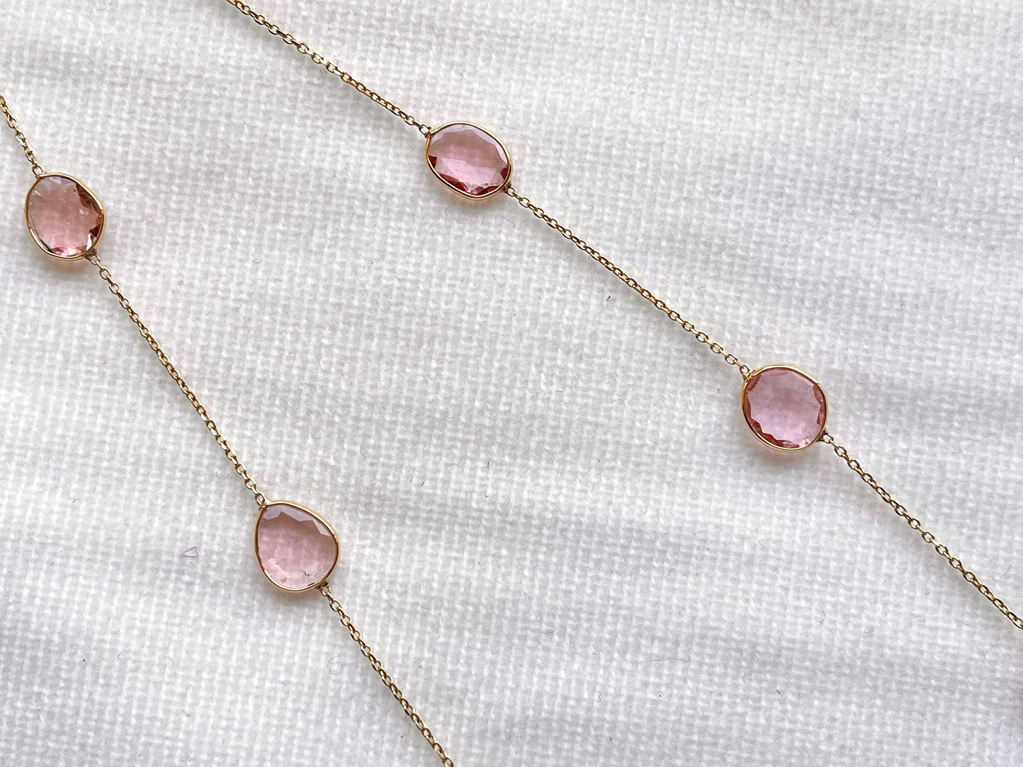 Pink Tourmaline Bezel set 18K Solid Gold Necklace