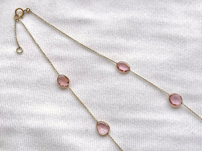 Pink Tourmaline Bezel set 18K Solid Gold Necklace