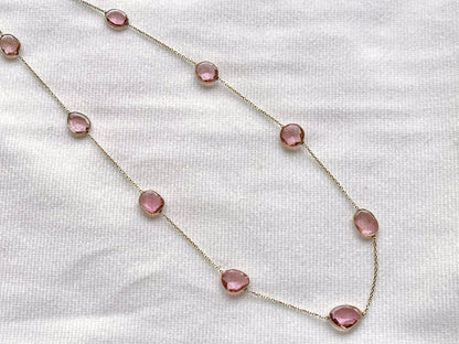 Pink Tourmaline Bezel set 18K Solid Gold Necklace
