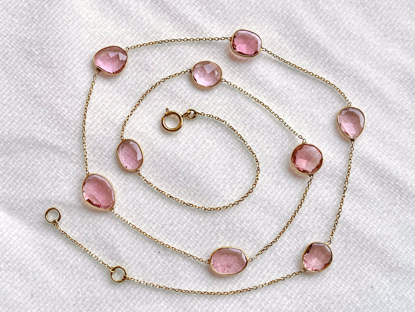 Pink Tourmaline Bezel set 18K Solid Gold Necklace
