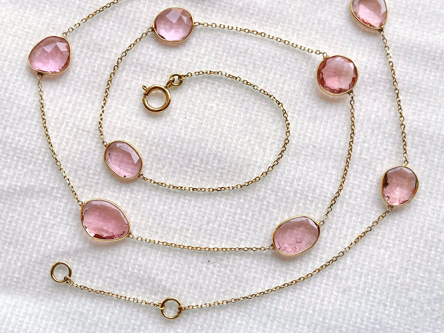 Pink Tourmaline Bezel set 18K Solid Gold Necklace