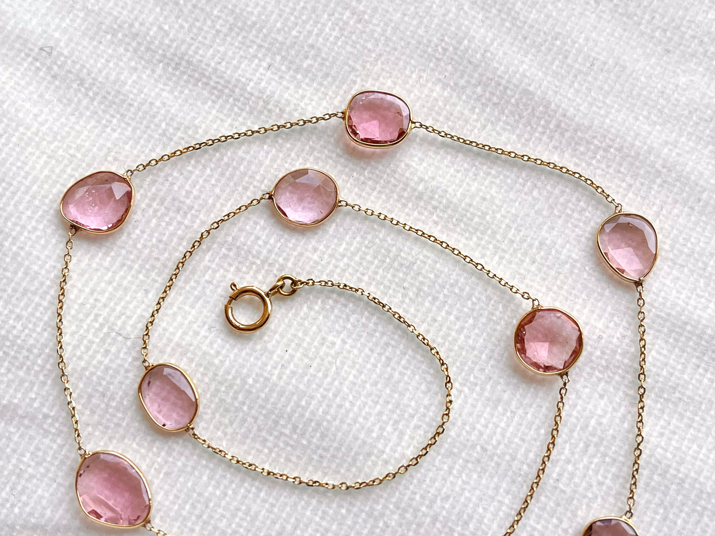 Pink Tourmaline Bezel set 18K Solid Gold Necklace
