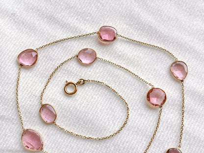 Pink Tourmaline Bezel set 18K Solid Gold Necklace
