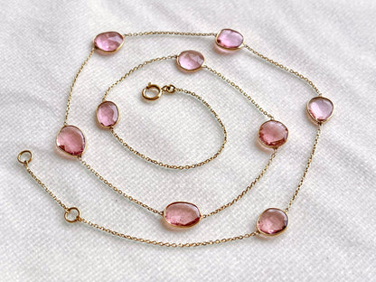 Pink Tourmaline Bezel set 18K Solid Gold Necklace
