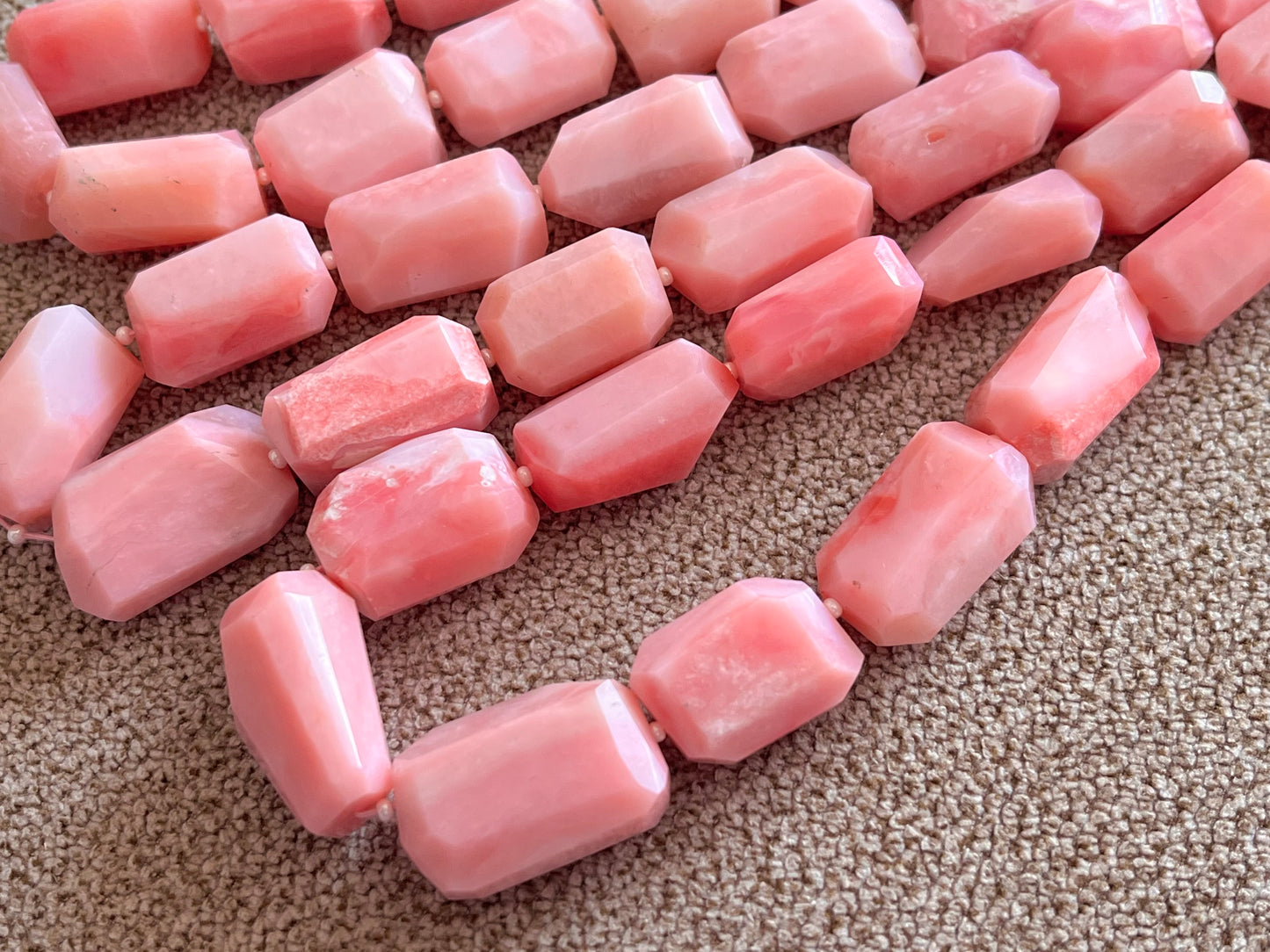 Natural Pink Opal Uneven Faceted Tumble Shape Beads