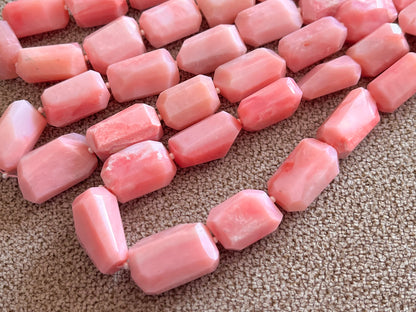 Natural Pink Opal Uneven Faceted Tumble Shape Beads