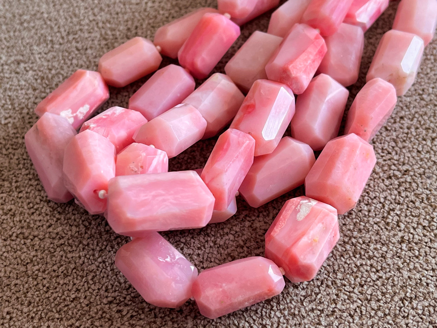 Natural Pink Opal Uneven Faceted Tumble Shape Beads