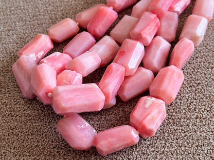 Natural Pink Opal Uneven Faceted Tumble Shape Beads