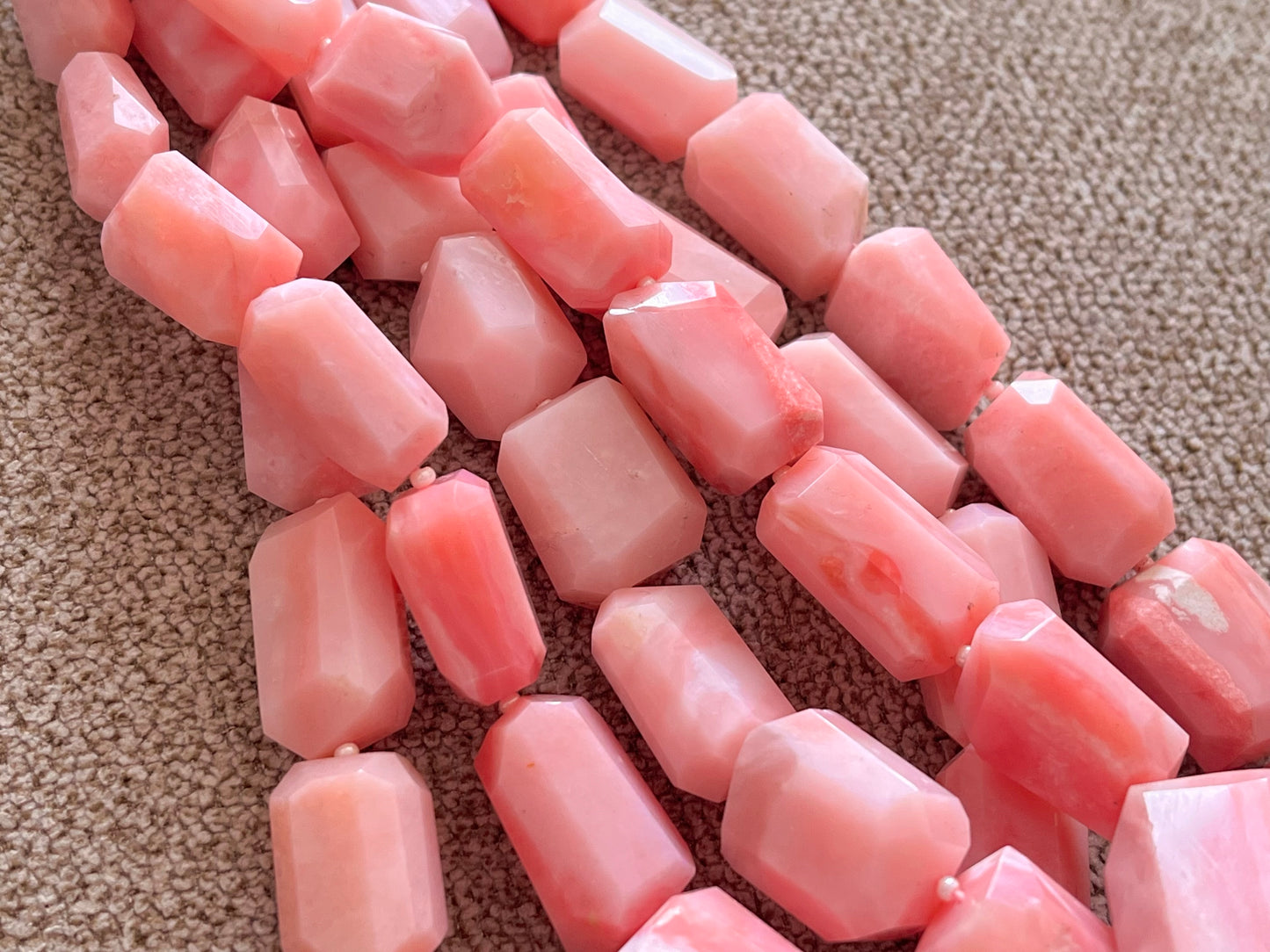 Natural Pink Opal Uneven Faceted Tumble Shape Beads