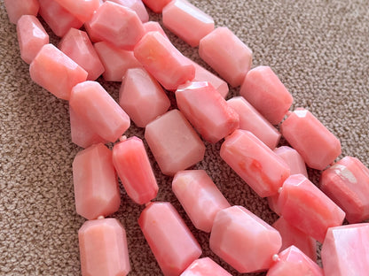 Natural Pink Opal Uneven Faceted Tumble Shape Beads