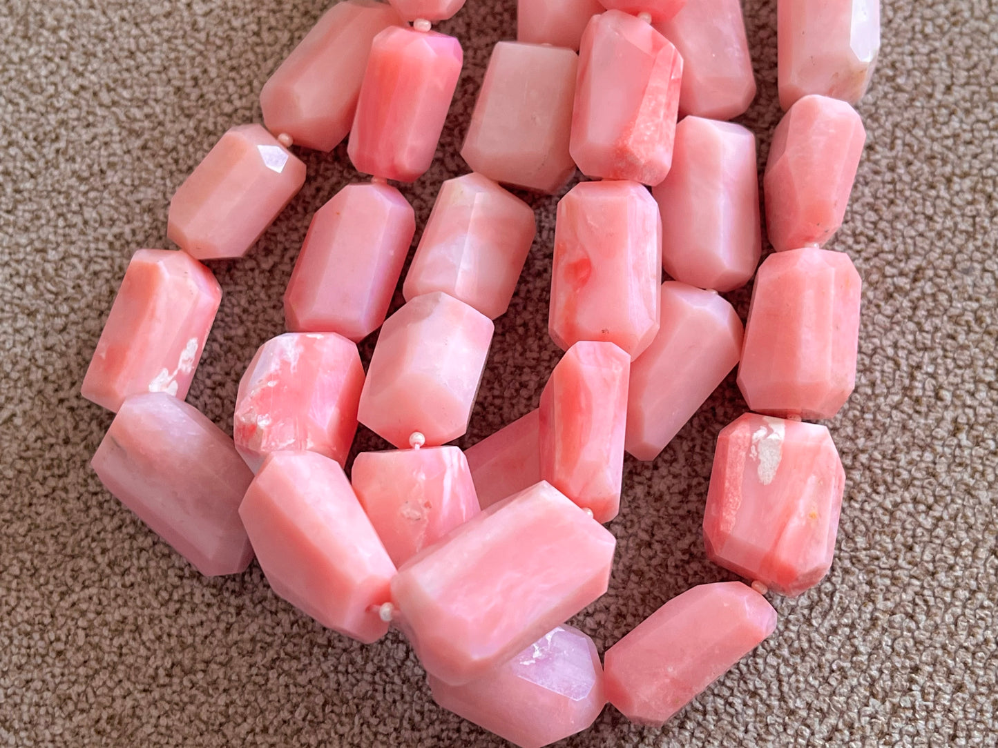 Natural Pink Opal Uneven Faceted Tumble Shape Beads