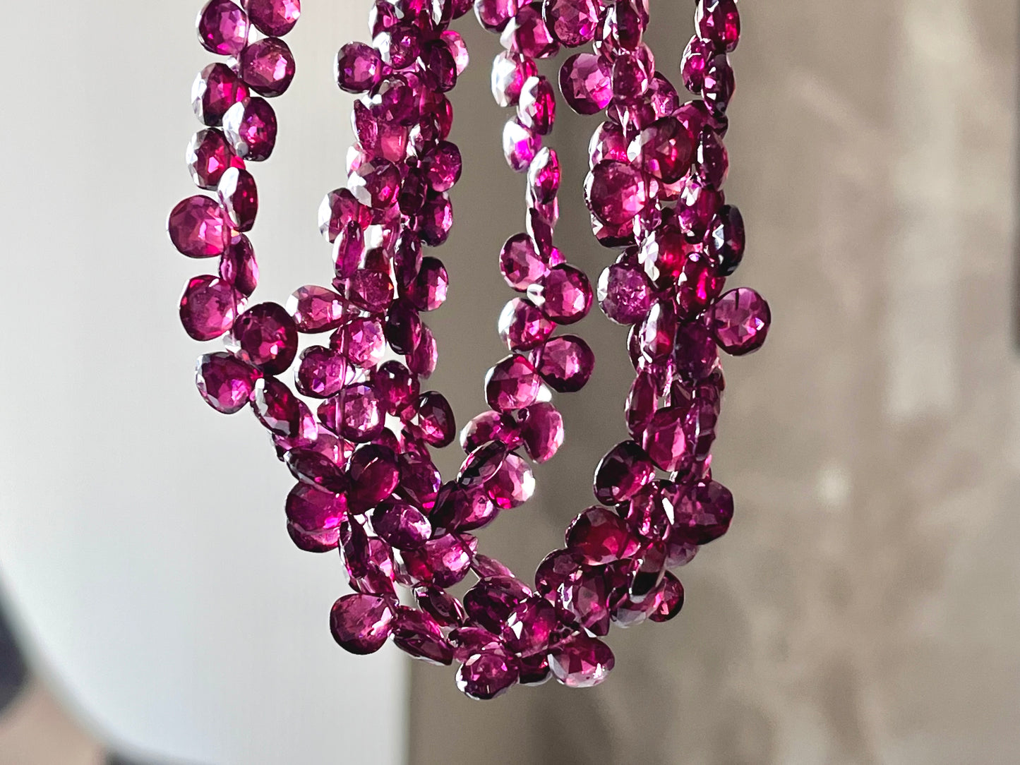 Rhodolite Garnet Faceted Heart Briolette beads