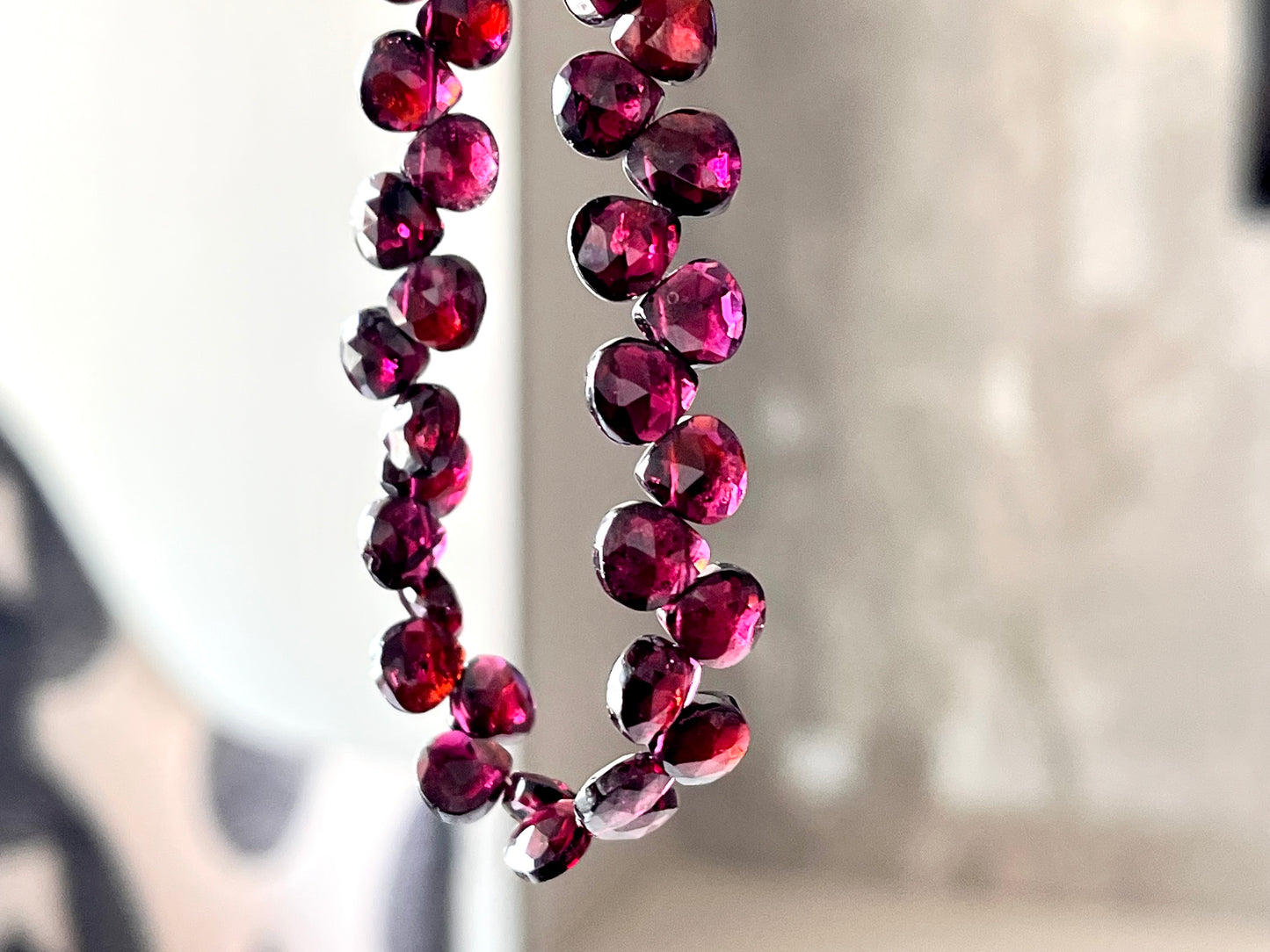 Rhodolite Garnet Faceted Heart Briolette beads