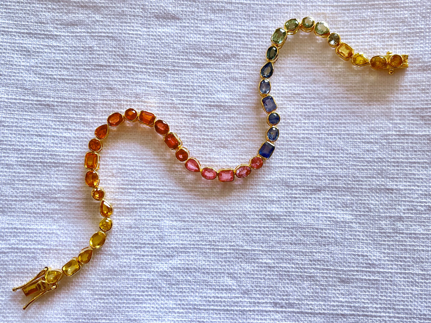 Rainbow Sapphire Tennis Solid 18K Bracelet - Mix shape