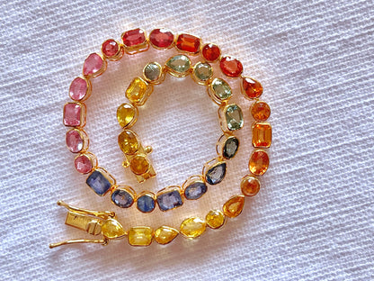 Rainbow Sapphire Tennis Solid 18K Bracelet - Mix shape