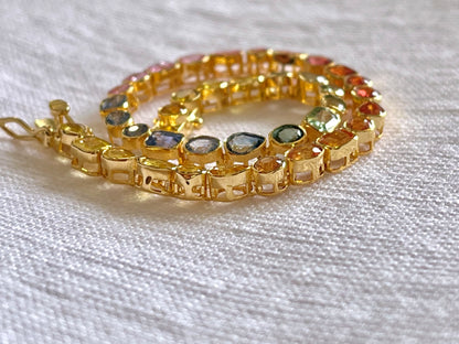 Rainbow Sapphire Tennis Solid 18K Bracelet - Mix shape