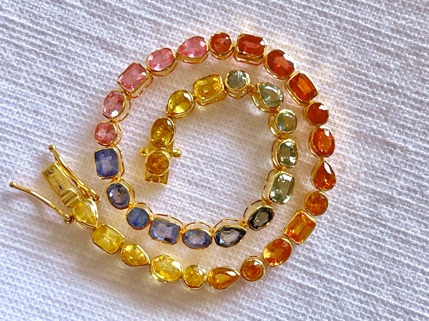 Rainbow Sapphire Tennis Solid 18K Bracelet - Mix shape