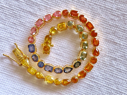 Rainbow Sapphire Tennis Solid 18K Bracelet - Mix shape