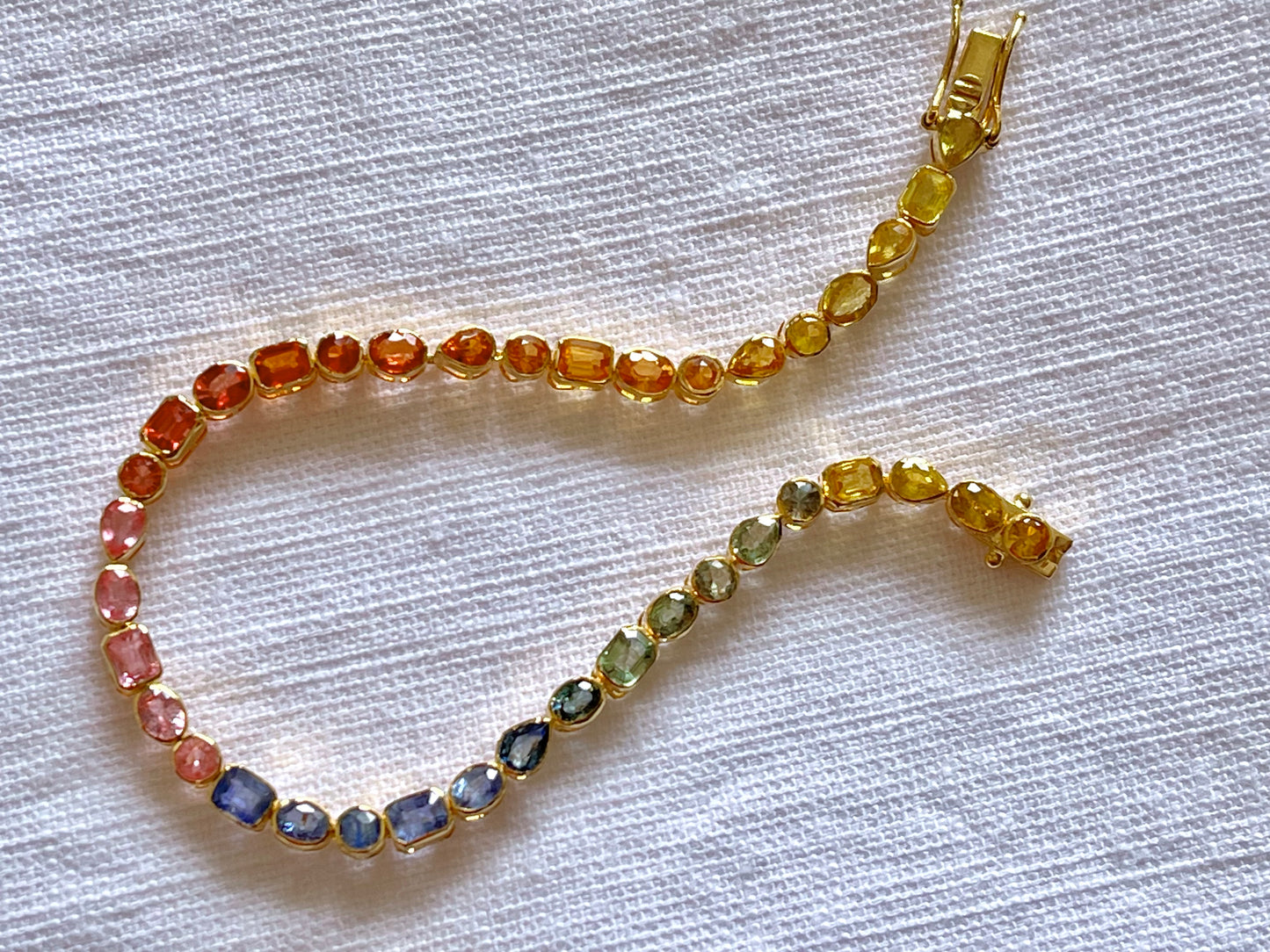 Rainbow Sapphire Tennis Solid 18K Bracelet - Mix shape