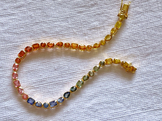 Rainbow Sapphire Tennis Solid 18K Bracelet - Mix shape