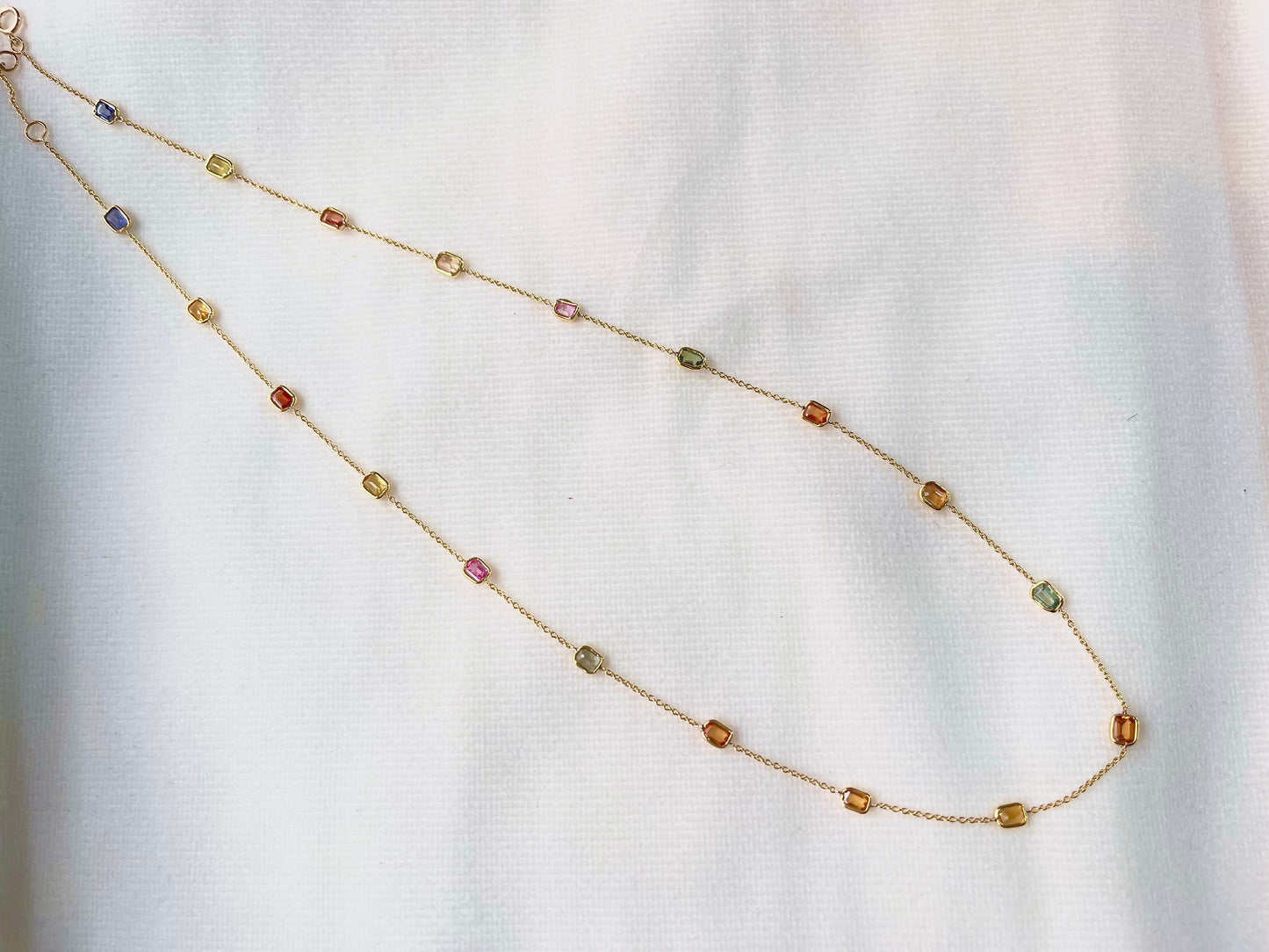 Rainbow Sapphire Octagon Bezel Set 18K Solid Gold Necklace