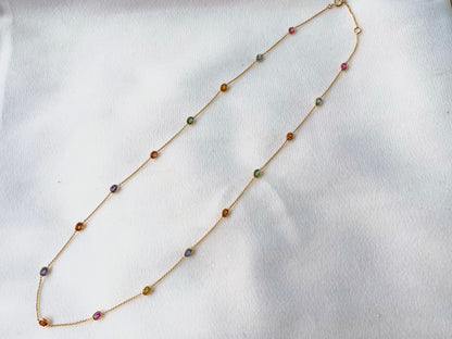 Rainbow Sapphire Oval Bezel Set 18K Solid Gold Necklace