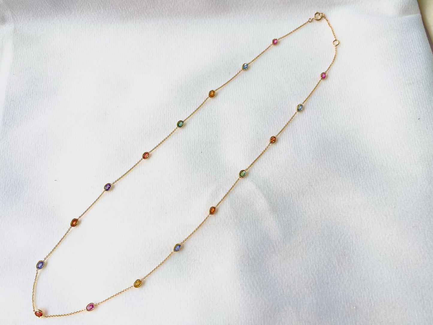 Rainbow Sapphire Oval Bezel Set 18K Solid Gold Necklace