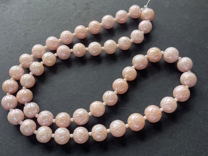 Pink Natural Freshwater Pearl Spherical shape Hand-Carved Strand