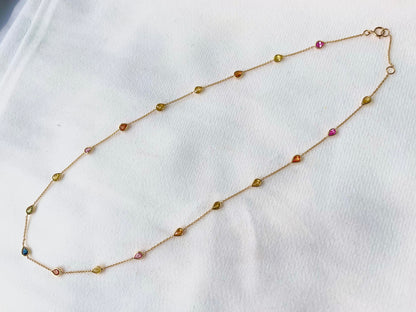 Rainbow Sapphire Pear Bezel Set 18K Solid Gold Necklace
