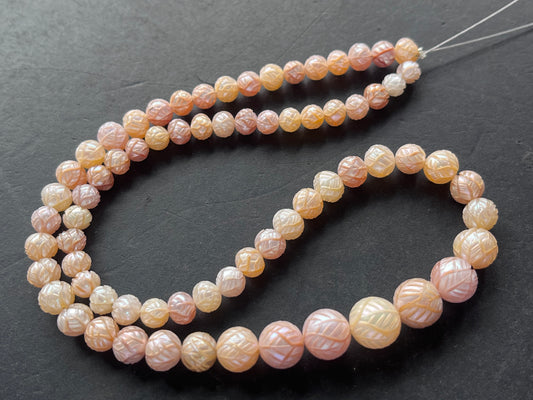 Multiple color Natural Freshwater Pearl Spherical shape Hand-Carved Strand