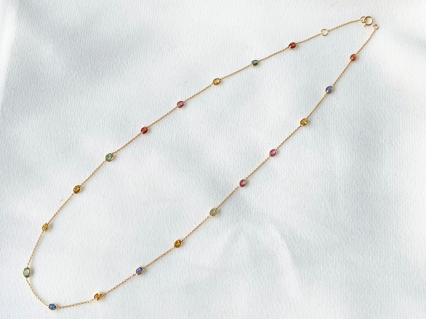 Rainbow Sapphire Oval Bezel Set 18K Solid Gold Necklace