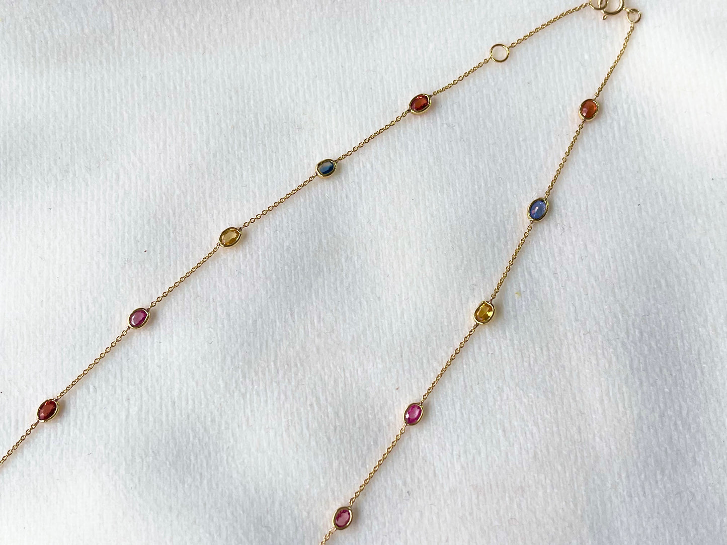 Rainbow Sapphire Oval Bezel Set 18K Solid Gold Necklace