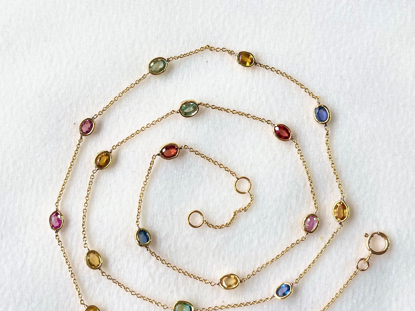 Rainbow Sapphire Oval Bezel Set 18K Solid Gold Necklace